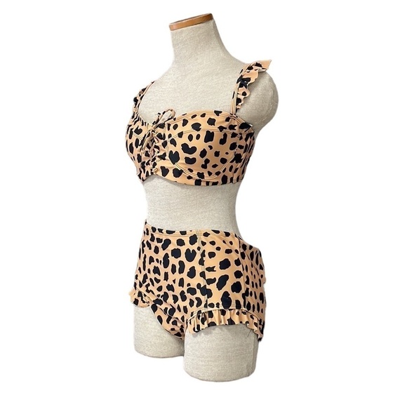 Marina West NWT Bikini Set Sweetheart High Rise Tan Cheetah Print Size Large - Picture 3 of 16